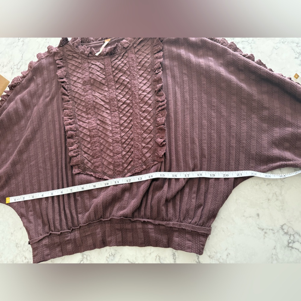 Free People More Romance Eyelet Lace Ruffle Mocha Shirt- Small - Picture 10 of 11